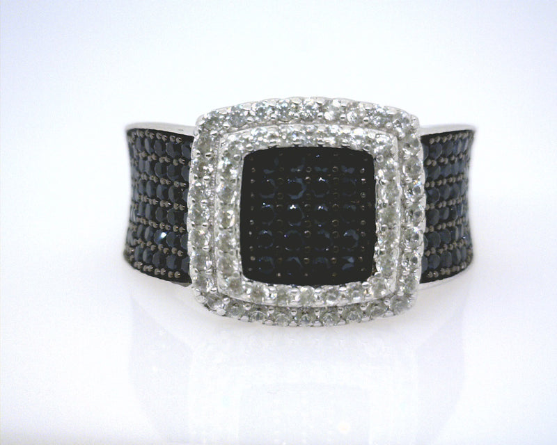 SS Black Spinel & White Zircon Ring