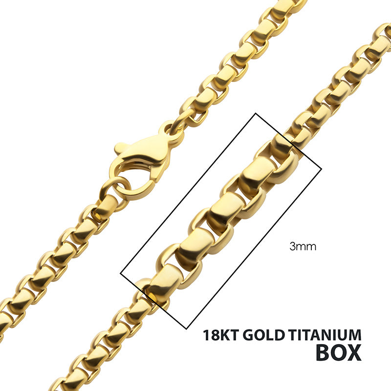 3mm 18Kt Gold IP Titanium Box Chain Necklace