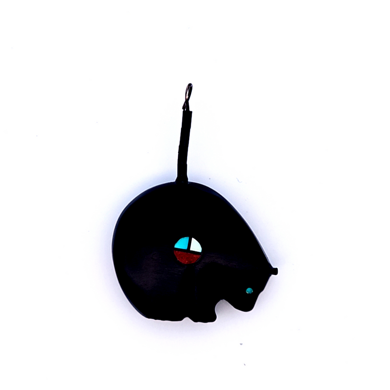 Onyx & Gemstone Carved Bear Pendant