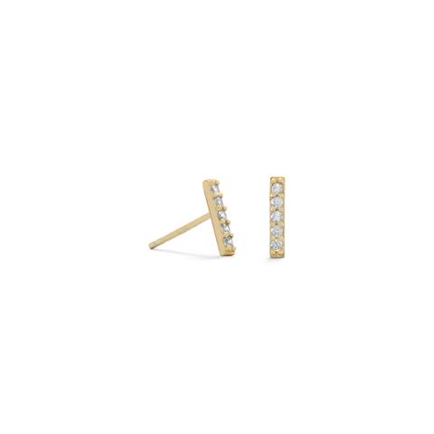 YELLOW GOLD PLATED STERLING SILVER CZ BAR STUDS