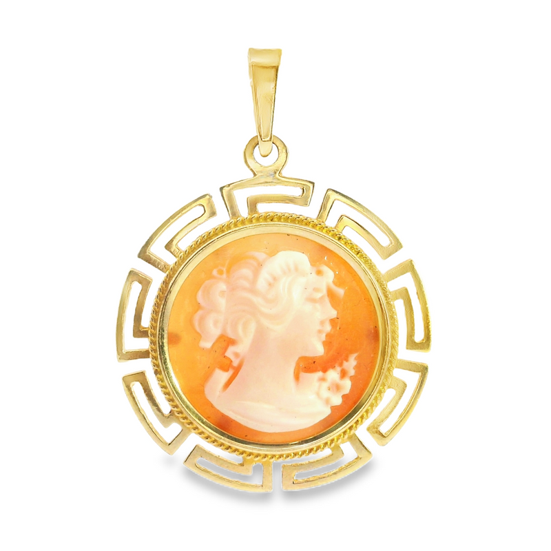14K YG Greek Key Cameo Pendant
