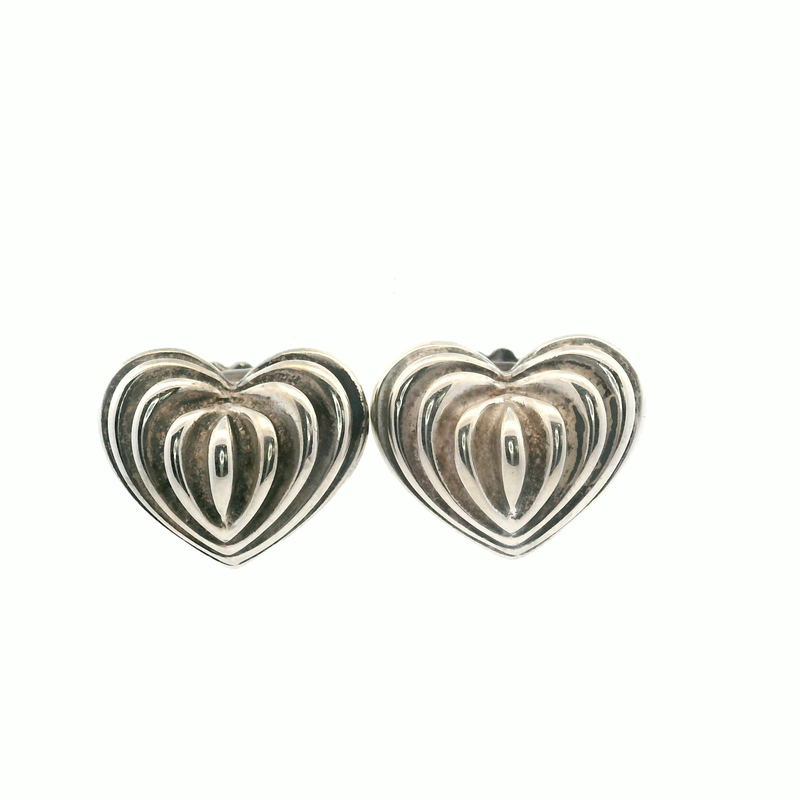 Lagos Caviar Sterling Silver Fluted Heart Earrings