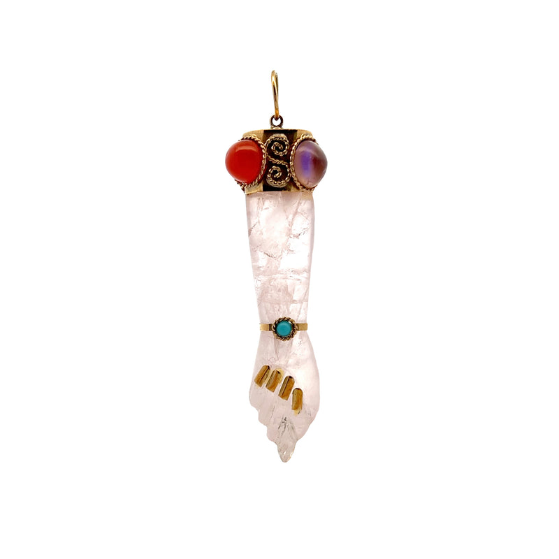 18K YG Carved Rose Quartz Figa Fist Pendant
