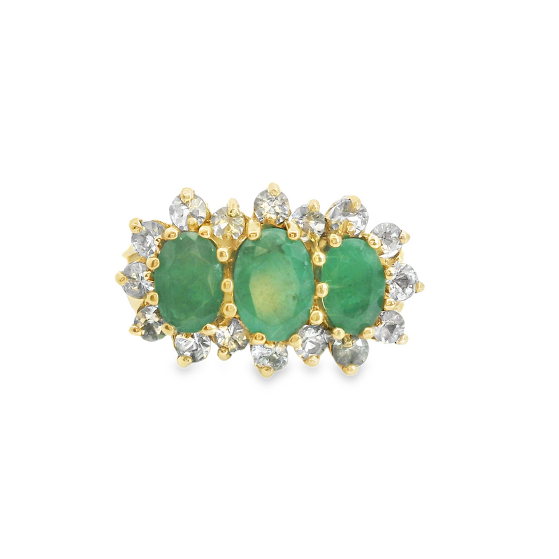 10K YG Emerald & White Sapphire Ring