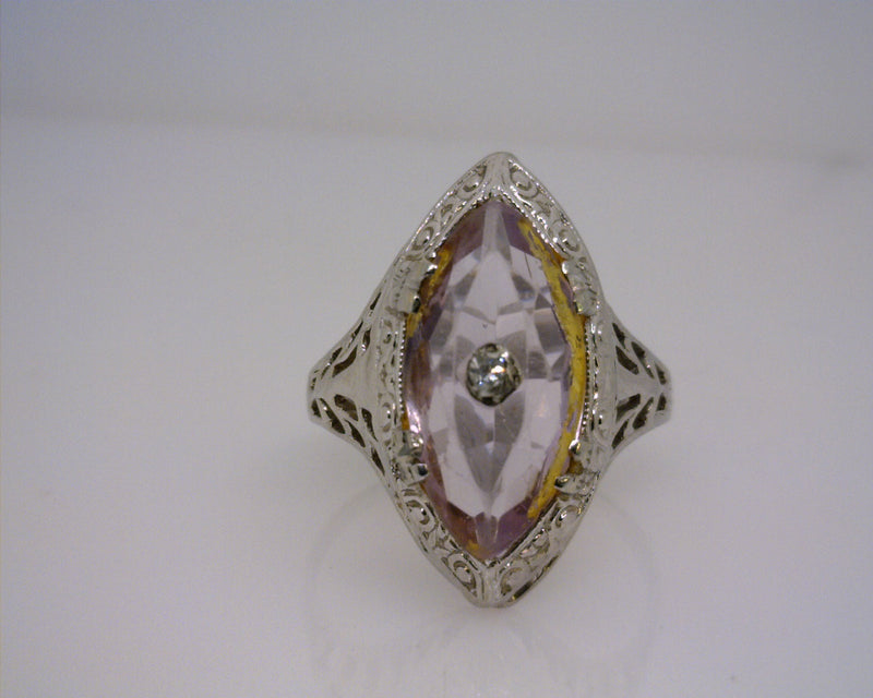 14K WG GLASS/DIAMOND RING
