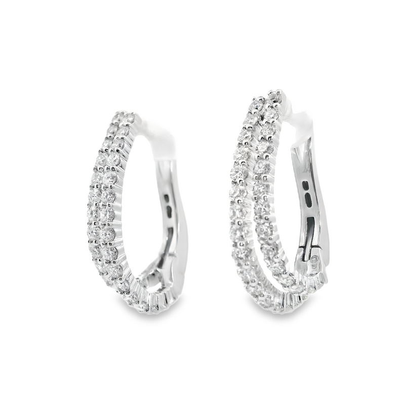 14K WG Double Row Diamond Hoop Earrings