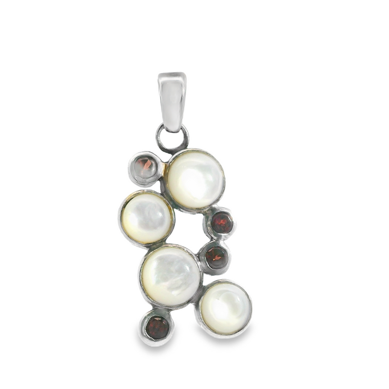Sterling Silver Mother of Pearl & Garnet Pendant