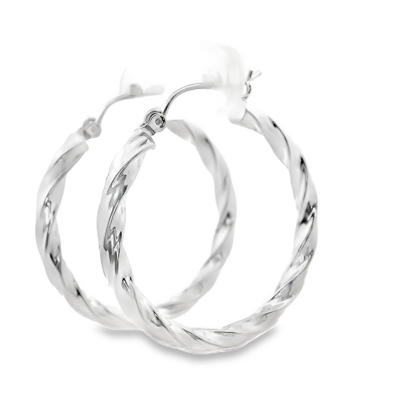 14K WG Twisted Hoop Earrings