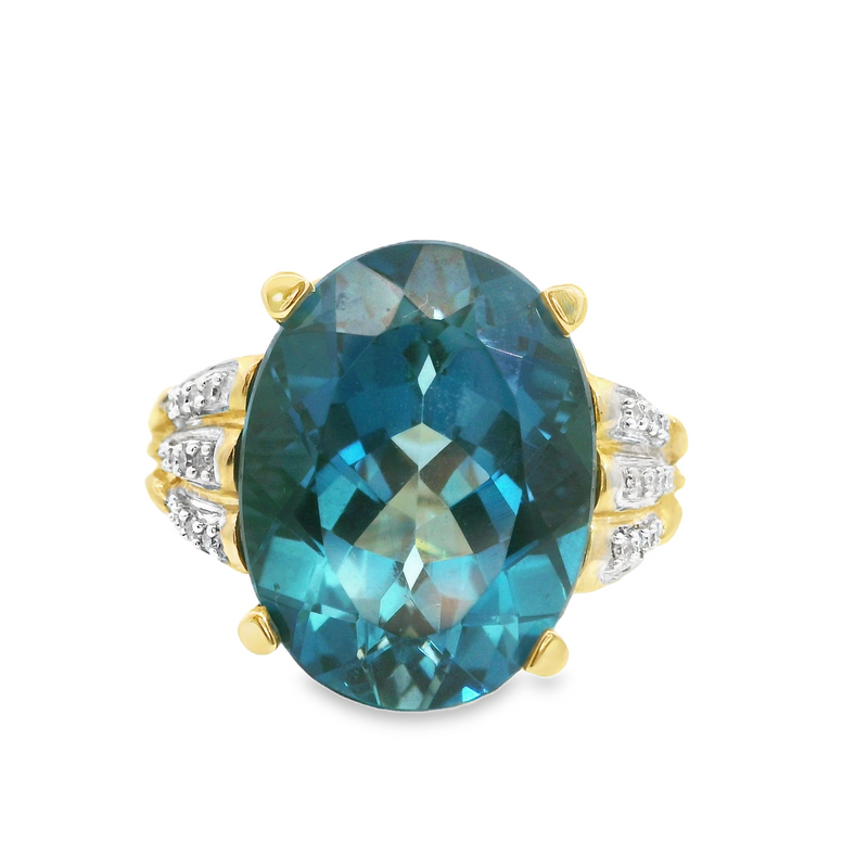 14K YG London Blue Topaz & Diamond Ring