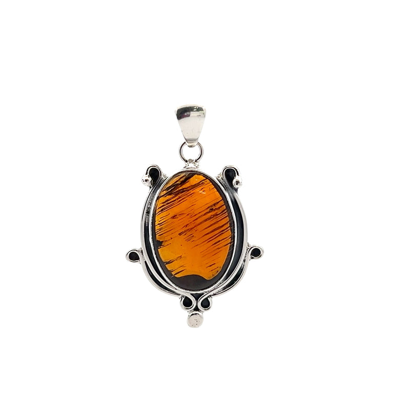 Sterling Silver Mayan Amber Pendant