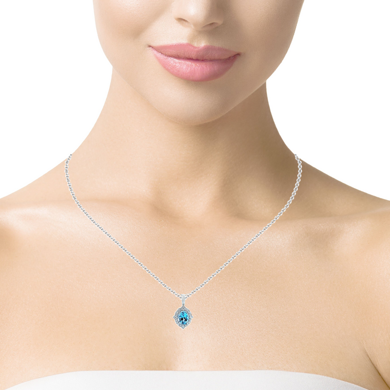 14K WG Aquamarine & Diamond Pendant