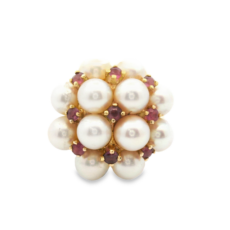 14K YG Ruby & Pearl Ring