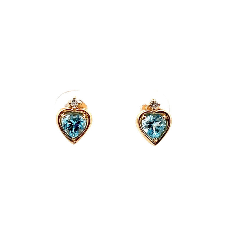 14K YG Blue Topaz & Diamond Stud Earrings
