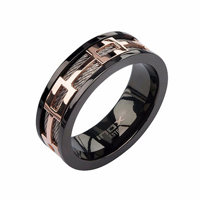 Stainless Steel Cable Rose Gold IP & Black IP Window Ring