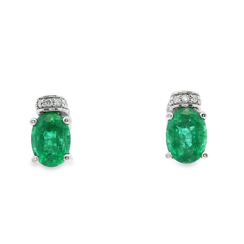 14K WG Emerald & Diamond Stud Earrings