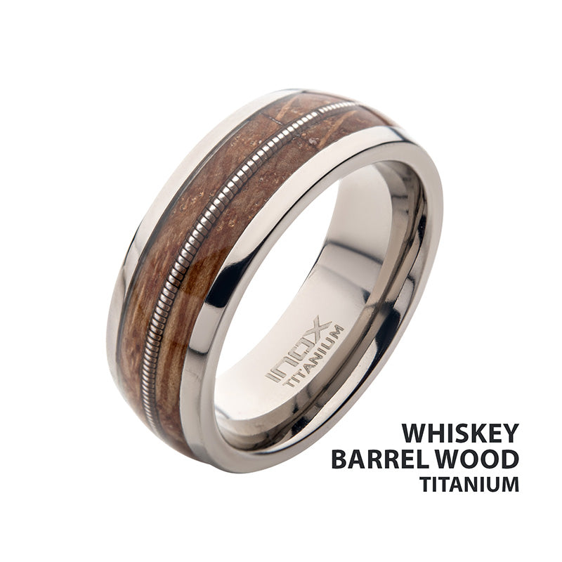 8mm Clear Resin and Whiskey Barrel Wood Inlay Titanium Comfort Fit Ring