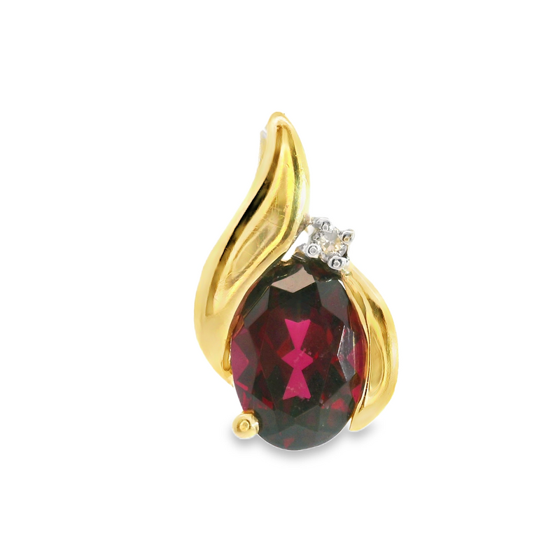 14K YG Garnet & Diamond Pendant