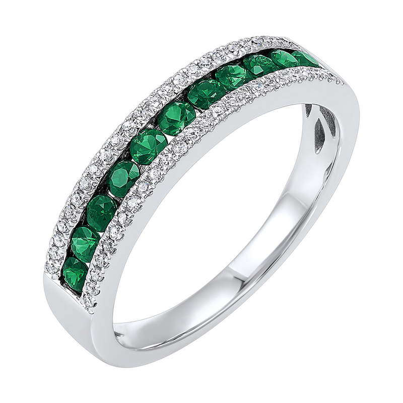 14K WG Emerald & Diamond Band