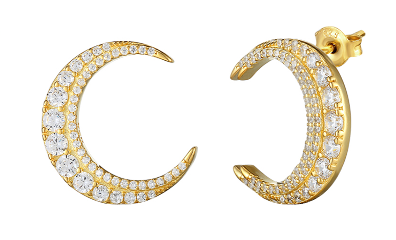 Gold Plated CZ Moon Studs