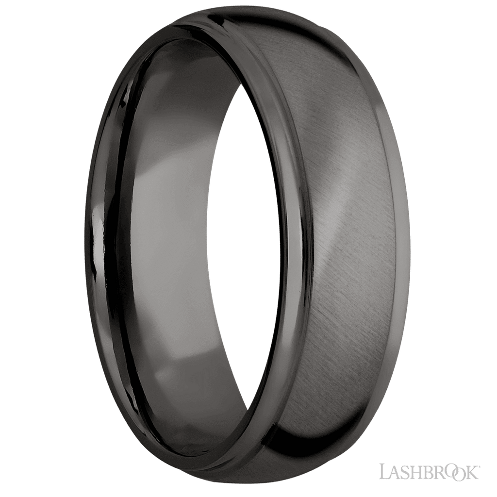 7 mm wide Domed Stepped Down Edges Tantalum Noir band. Size 11.75