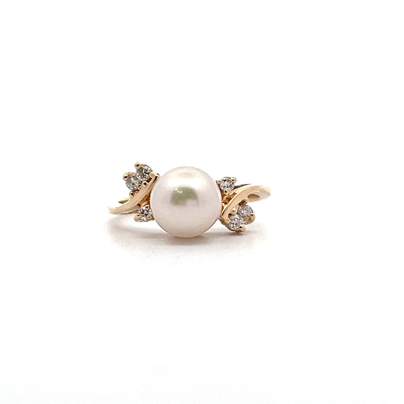 14K YG Pearl & Diamond Ring
