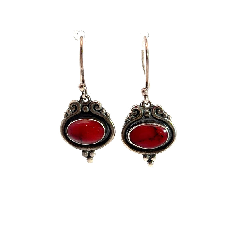 Sterling Silver Red Turquoise Earrings