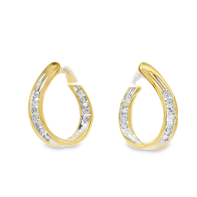 14K YG Channel Set Twisted Hoop Earrings
