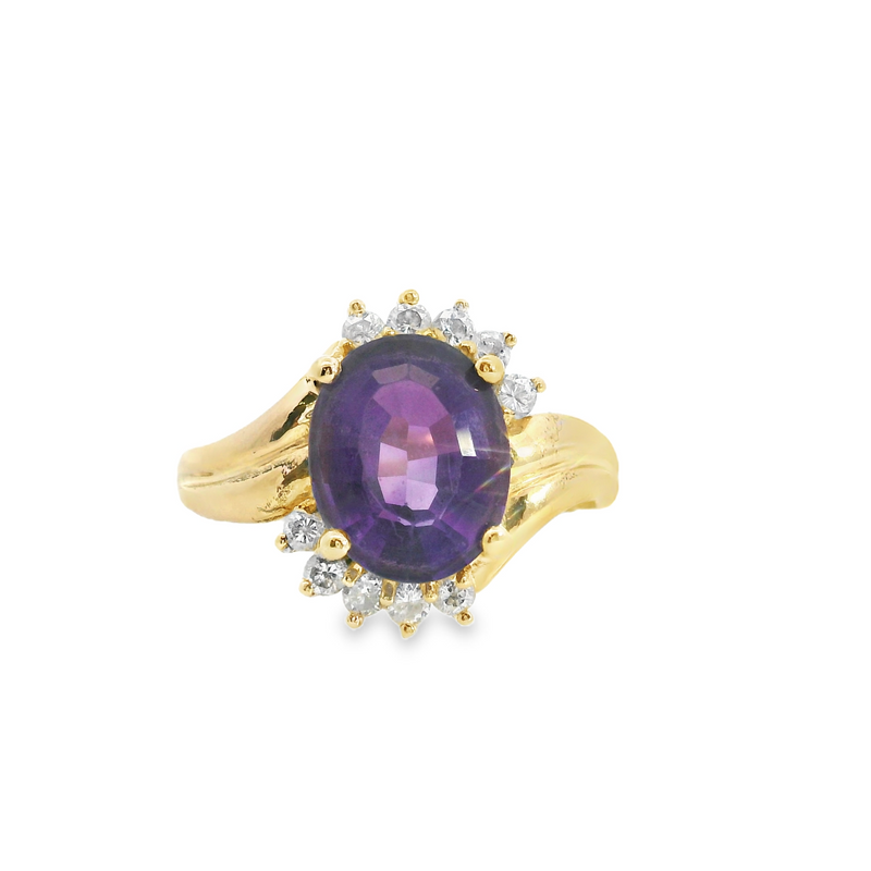 14K YG Amethyst & Diamond Ring