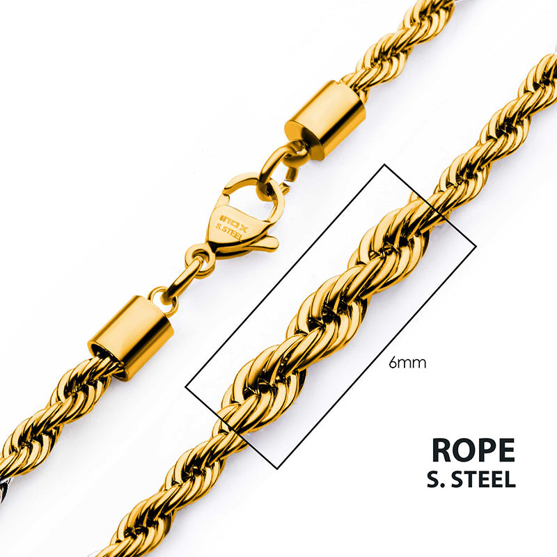 6mm 18Kt Gold IP Rope Chain Ne