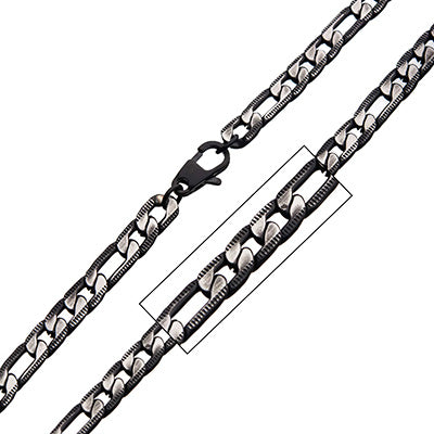 Stainless Steel Black IP Diamond Cut Figaro with Lobster Clasp Necklace