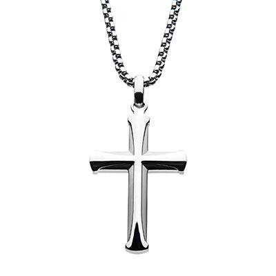 Stainless Steel Apostle Cross Pendant with Stainless Steel Bold Box Chain