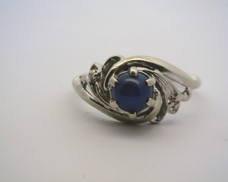 10K WG Synthetic Star Sapphire & Diamond Ring