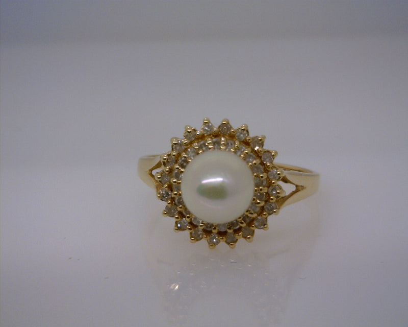 14K YG pearl & Diamond Ring