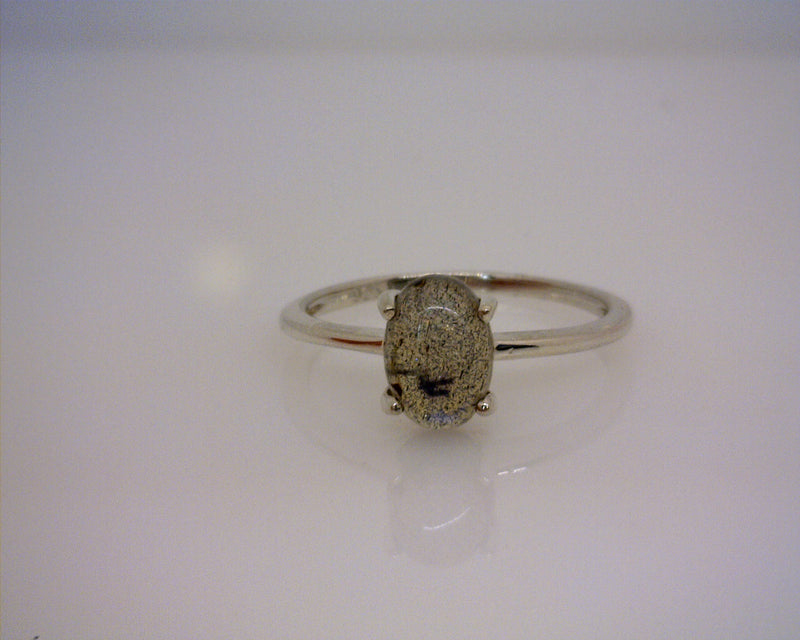 Sterling Silver Oval Labradorite Solitaire Stack Ring Size 7