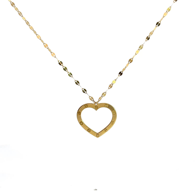 14K YG Heart Pendant and Diamond Cut Chain