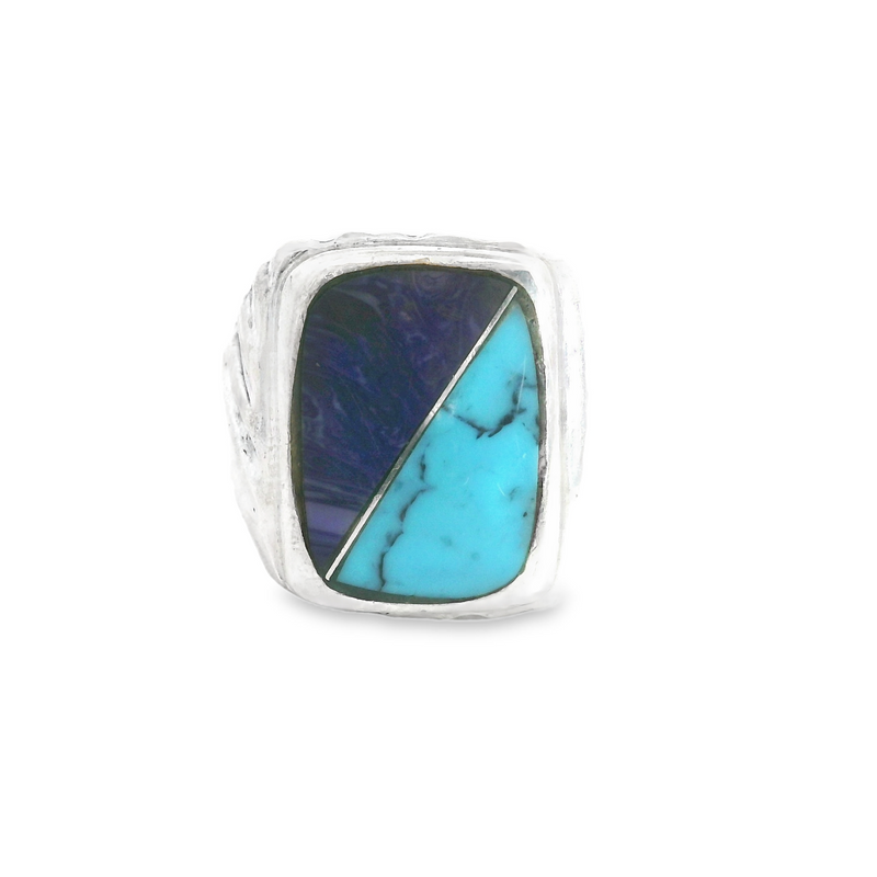 Sterling Silver Turquoise & Lapis Mens Ring