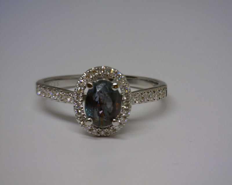 14K WHITE GOLD ALEXANDRITE/DIAMOND RING