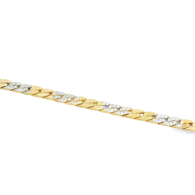 14K Two Tone Flat Diamond Cut Curb Chain 22.5"
