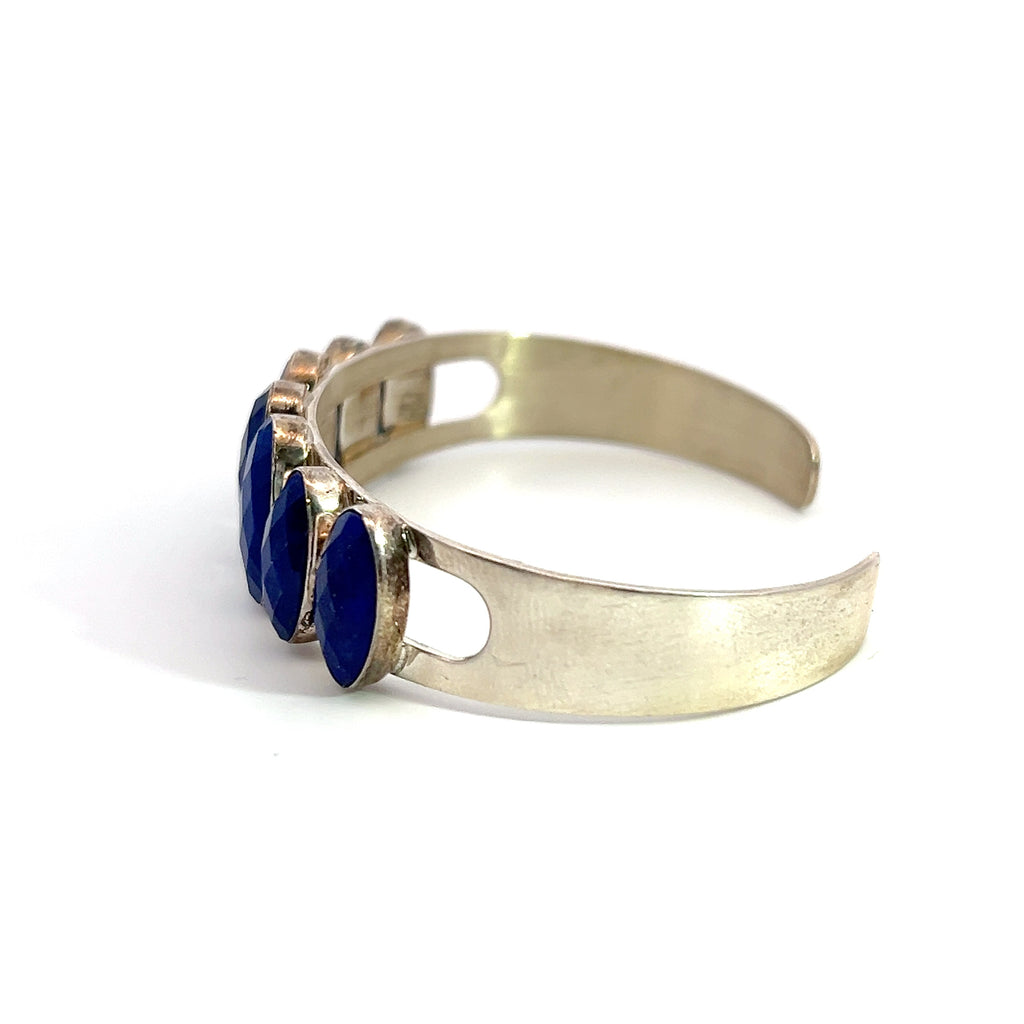 Sterling Silver 7 Stone Faceted Lapis Lazuli Cuff Bracelet