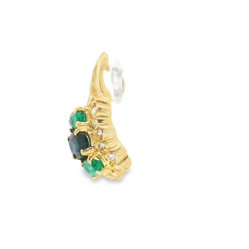 14K YG Synthetic Emerald & Sapphire & Diamond Pendant