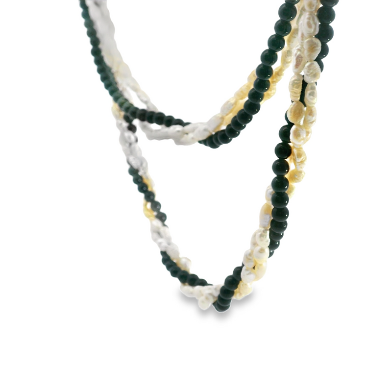 Triple Strand Pearl & Onyx Necklace