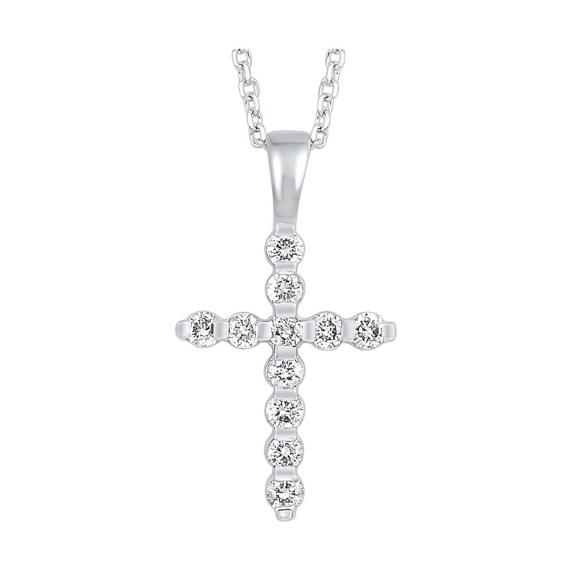 14K White Gold Diamond Cross Pendant