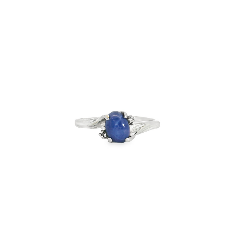 10K WG Synthetic Star Sapphire & Diamond Ring