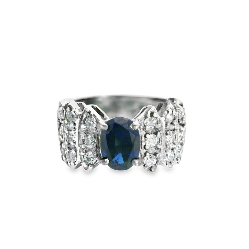 Sterling Silver Blue & White CZ Ring Size 6.25