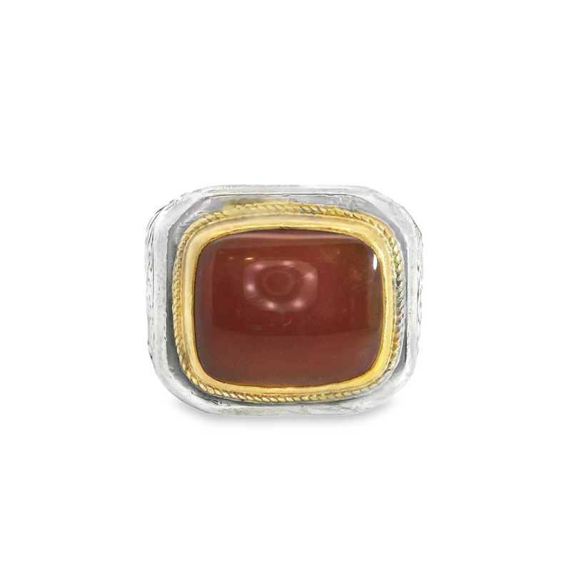 Sterling Silver & 22K Yellow Gold Carnelian ring with Etched Design