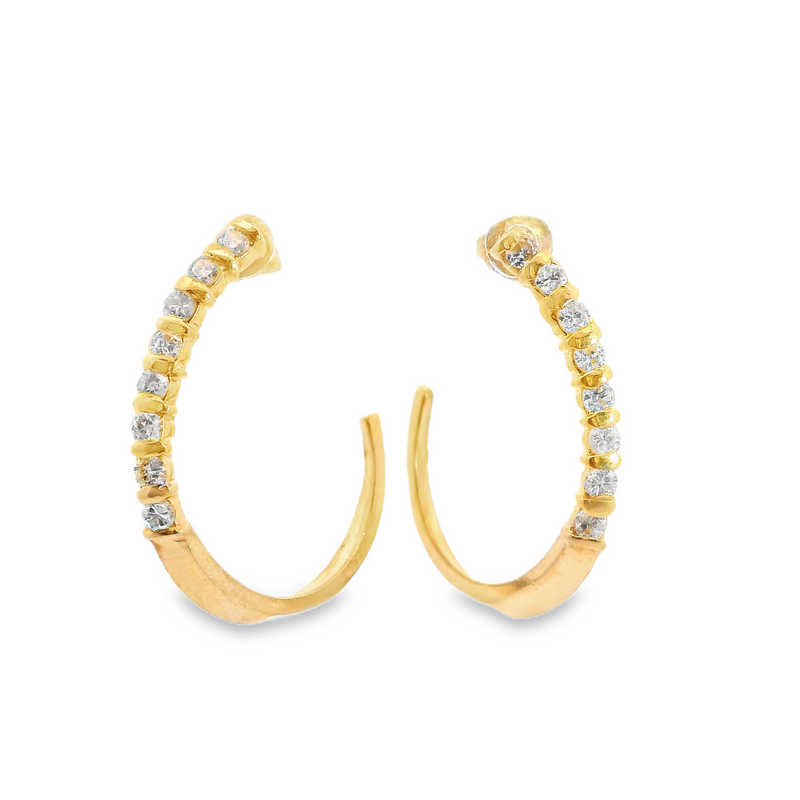 14K YG J Hook Diamond Hoop Earrings