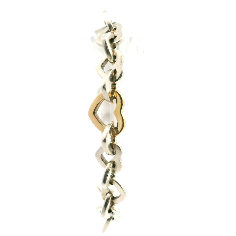 Tiffany & Co. Sterling Silver & 18K YG Heart Link Bracelet 7.5