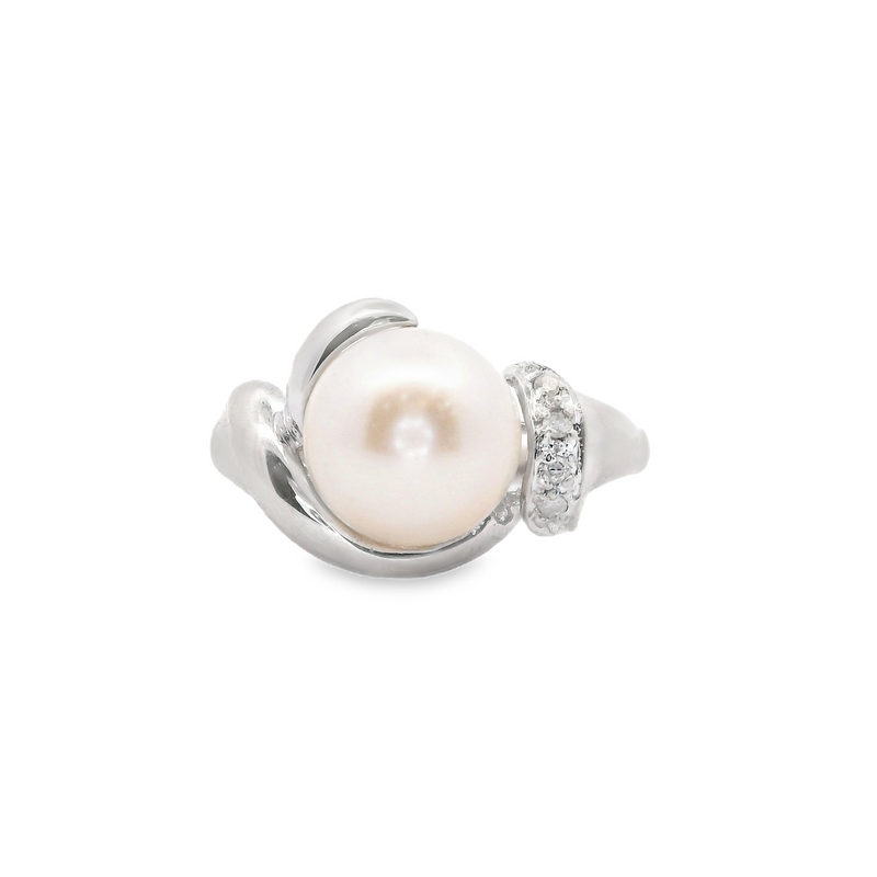 14K WG Pearl & Diamond Ring