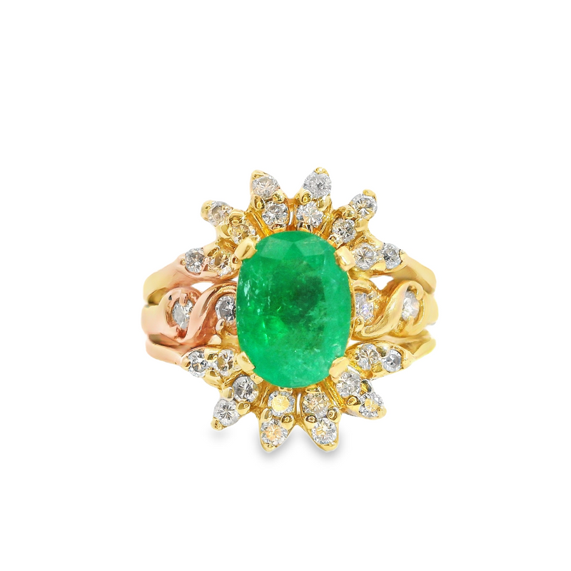 14K YG Emerald & Diamond Ring