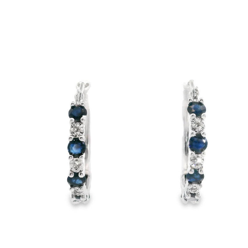 10K WG Sapphire & Diamond Hoop Earrings